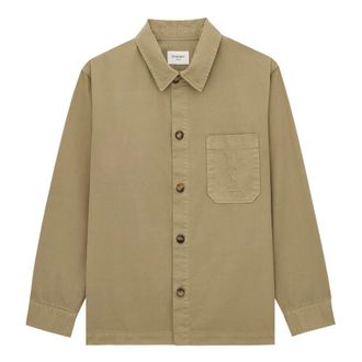 Saint Laurent Overshirt with Embroidered Logo - male - Saint Laurent - Light Jackets - Beige - XL - Jackets