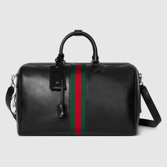 Gucci Web Trademark Medium Duffle Bag, Black, Leather