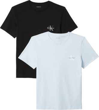 Calvin Klein Jeans T-Shirt CALVIN KLEIN JEANS MONOLOGO CN 2 PACK TEE, Damen, Gr. XXL (46), plein air, schwarz, Single Jersey, Obermaterial: 100% Baumwolle, regular fit n