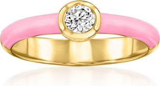 Ross-Simons Bezel-Set Lab-Grown Diamond Ring With Pink Enamel in 18kt Gold Over Sterling