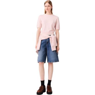 Maje 100% wool short-sleeve sweater in Pink at Nordstrom, Size X-Small