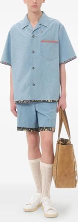 Valentino Mens Denim Shirt With Floral Trims - Light Blue Cotton - Size EU 50 (Mens)