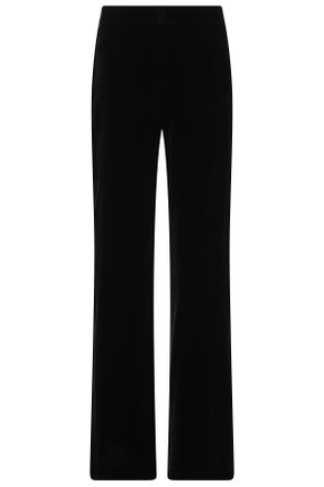 Kiltie Andrea Black Viscose-Blend Velvet Straight-Leg Pants