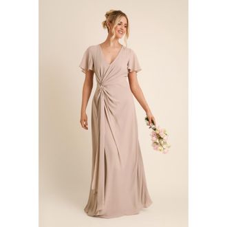 Six Stories Knot Front Chiffon Bridesmaid Dress in Truffle at Nordstrom, Size 12