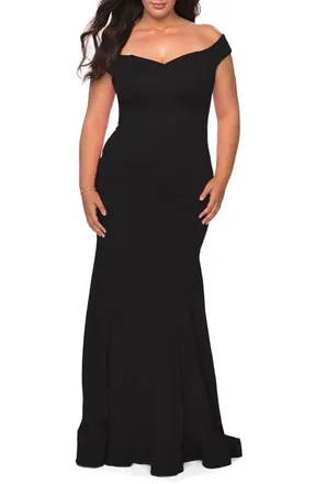La Femme Off the Shoulder Plus Size Jersey Dress in Black at Nordstrom, Size 12W