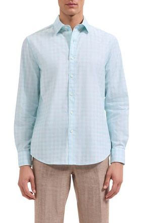 Bugatchi Julian Shaped Fit Check Cotton Button-Up Shirt in Sea Spray at Nordstrom, Size Xxx-Large