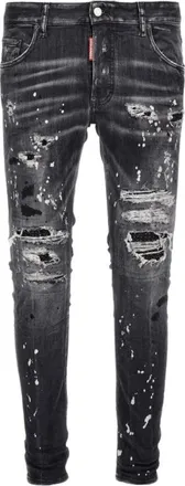 Dsquared2 Mens Super Twinky Jean Black Diamond Destroyed Wash Jeans Cotton - Size 30 (Waist)