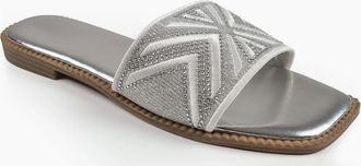 Where's That From Womens Blossom Open Toe Slide Sandals - Silver - Size: 4