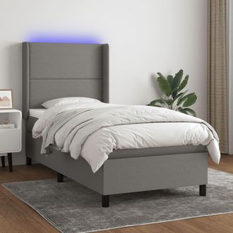 vidaXL Vidaxl - Cama Box Spring Colch&oacute;n Y Luces Led Tela Gris Oscuro 100x200 Cm