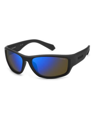 Polaroid Sunglasses Occhiali da sole sportivi avvolgenti neri con lenti polarizzate blu a specchio-Nero