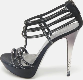 Loriblu Black Suede Crystal Embellished Platform Sandals