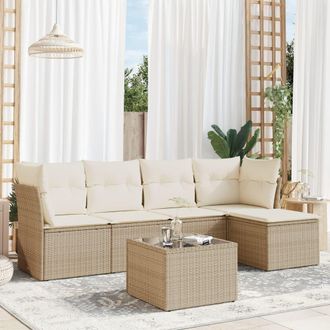 vidaXL Vidaxl - Juego De Sof&aacute;s Jard&iacute;n Con Cojines 6 Pzas Rat&aacute;n Sint&eacute;tico Beige