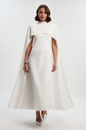 Karen Millen Womens Tailored Cape Detail Maxi Dress - White - Size 12 UK