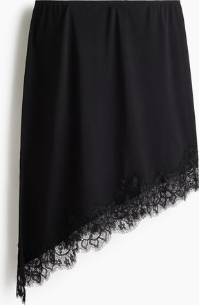 H&M Asymmetrischer Jupe mit Spitzenbesatz - Schwarz