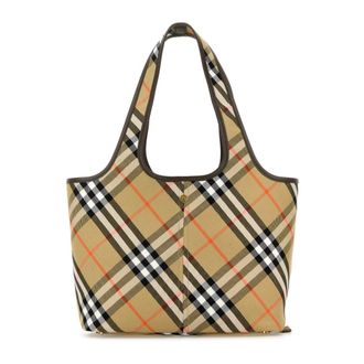 Burberry Tote Bags, female, Multicolor, Size: ONE SIZE Embroidered Canvas Small Check Shopping Bag
