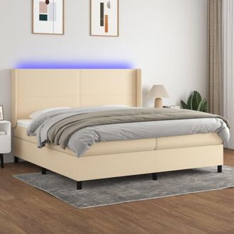 vidaXL Vidaxl - Cama Box Spring Colch&oacute;n Y Luces Led Tela Crema 200x200 Cm