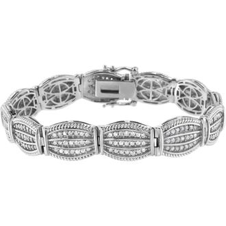 House of Brilliance Silver 3.0 Cttw Prong Set Diamond Art Deco Style Tennis Bracelet in White at Nordstrom