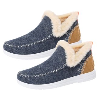 Generic Winter Snow Boots for Women, Non Slip Warm Trendy Slip On Ankle Booties, Cozy Fleece Lined Suede Slipper Boots for Outdoor Walking (blue-3.5UK)
