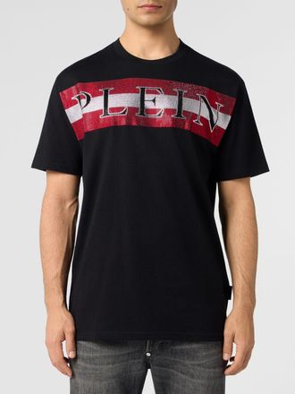 Philipp Plein T-shirt in cotone con logo lettering ricamato e impreziosito da strass
