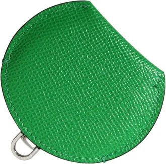Dolce & Gabbana Womens Green Calfskin Leather Round Logo Hand Mirror Holder Calf Accessory