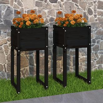 vidaXL Vidaxl - Jardinera 2 Unidades Madera Maciza De Pino Negro 40x40x81 Cm