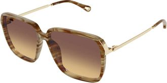 Chlo&eacute; Rechthoekige Zonnebril - Dames - Zonnebrillen - Bruin - 59 MM - Nylon - Accessoires