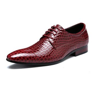Generic Dress Formal Shoes for Men Lace Up Crocodile Embossed Derby Shoes Vegan Leather Non Slip Resistant Anti-Slip Low Top Classic(Red,10.5 UK)