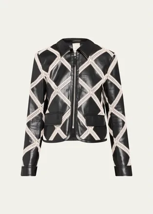 Cinq &agrave; Sept Audree Crochet-Trim Faux Leather Jacket