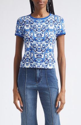 Alice & Olivia Onie Ringer Cotton Baby Tee in Solstice at Nordstrom, Size X-Large