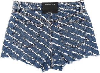 Alexander Wang All-Over Logo Denim Shorts - Blue