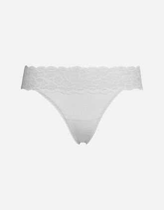 Calvin Klein Womens Seductive Comfort Lace Thong, Jet Grey - White - Size: 14