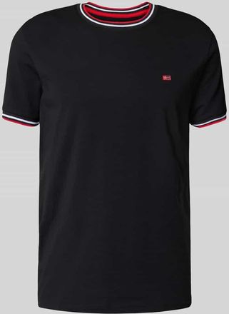 Christian Berg T-Shirt mit gerippten Abschlüssen in Black, Größe L