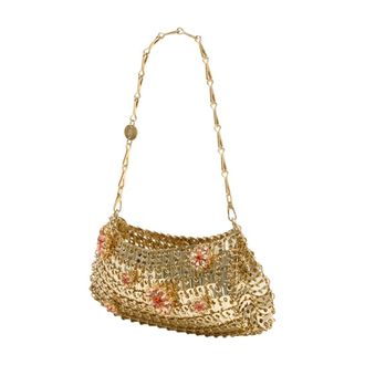 Paco Rabanne Womens Metal Mesh With Floral Embellishment Shoulder Bag Gold