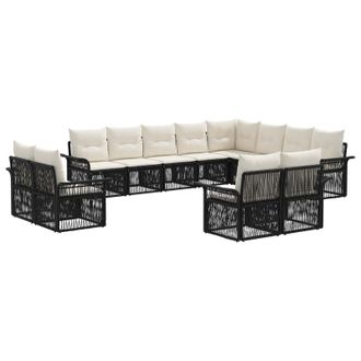 vidaXL Conjunto De Sof&aacute;s De Jard&iacute;n 12 Pcs Negro Y Blanco Crema Vidaxl