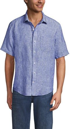 Lands End Traditional Fit Short Sleeve Linen Shirt in Pale Sapphire Stripe at Nordstrom, Size Xx-Large