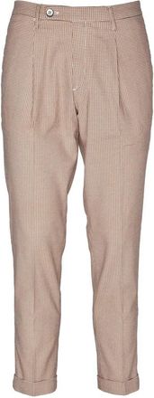 Michael Coal Cropped Slim Fit Brown And White Stripe Linen Stretch Trousers