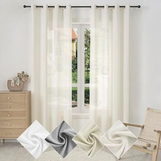 Woltu Woltu 2x Cortinas Interiores Semitransparentes Modernas 100% Poli&eacute;ster Con Anillas Crema 135x225cm,cortina Sin Correas