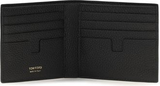 Tom Ford Mens Bifold Wallet Black Pebbled Calf Leather Umbrellas