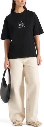 Mani&egrave;re De Voir TS008 Unisex Floral Eiffel Cotton T-Shirt in Black at Nordstrom, Size X-Small