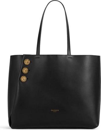 Balmain Embl&egrave;me Smooth Leather Tote Bag - Dames - Shoppers - Zwart - ONE Size - Leer - Tassen