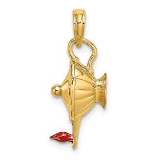 Diamond2Deal 14k Yellow Gold Red Enamel Polished 3-D Genie Lamp Charm