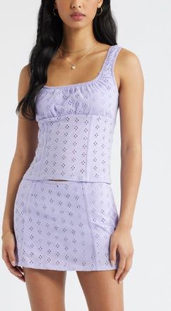 BP. Ruched Cotton Eyelet Tank in Purple Spray at Nordstrom, Size Xx-Small