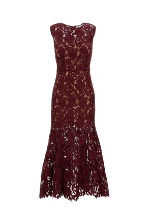 Self Portrait Burgundy Guipure Lace Midi Dress