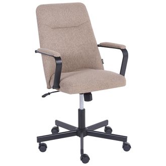 Beliani Silla De Oficina Tradicional Moderna De Tela Giratoria Ajustable Con Reposabrazos Marr&oacute;n Claro Caroga