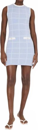 French Connection Check Sleeveless Crew Mini Dress In Sky Blue/ Summer White