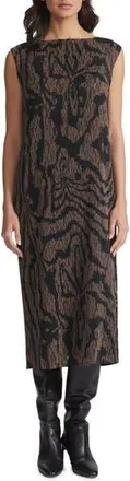 Lafayette 148 New York Wood Grooves Pleated Lace Midi Dress in Wood Multi at Nordstrom Rack, Size Xx-Large