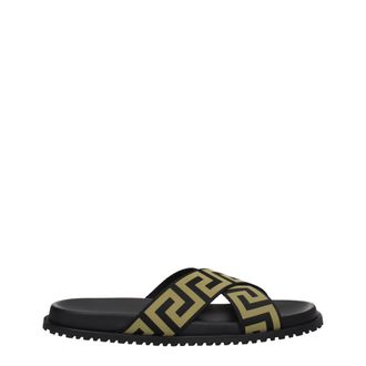Versace Black Fabric Mens Slippers