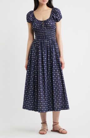 D&ocirc;en Quinn Organic Cotton Poplin Maxi Dress in Bleu Foulard De La Mer at Nordstrom, Size X-Large