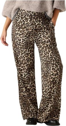 Modstr&ouml;m Broek met luipaardprint - Dames - Wijde Broeken - Bruin - XS - Polyester - Broeken