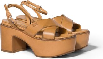 Miu Miu Leather Platform Sandals, Woman, Honey, Size 35,5